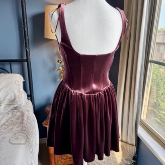 Zara Burgundy Velvet Corset Mini Dress - Picture 7 of 16